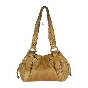 Kooba Sienna Leather British Tan Medium Whipstitch Satchel Shoulder Bag